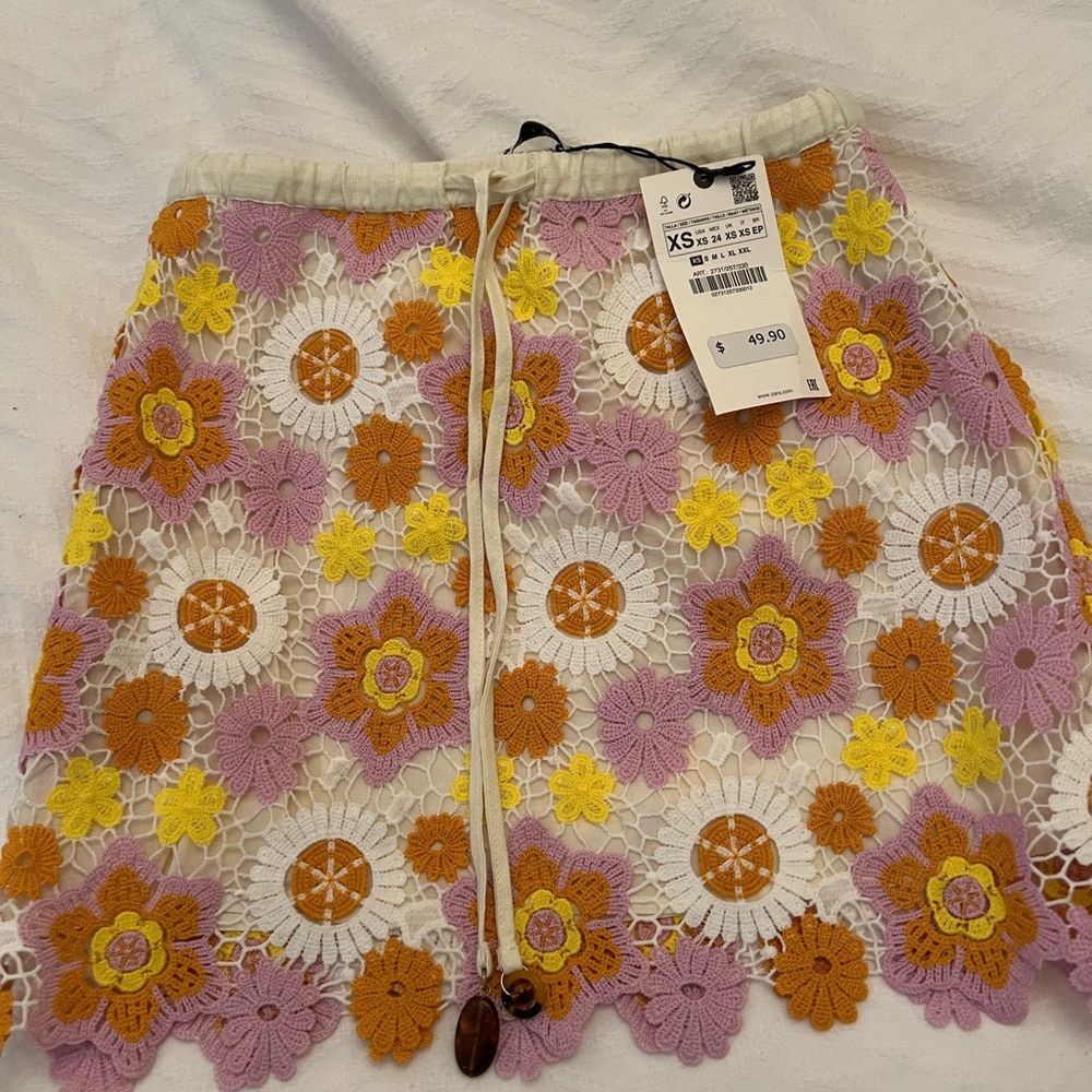 Zara Colorful Floral Crochet Mini Skirt